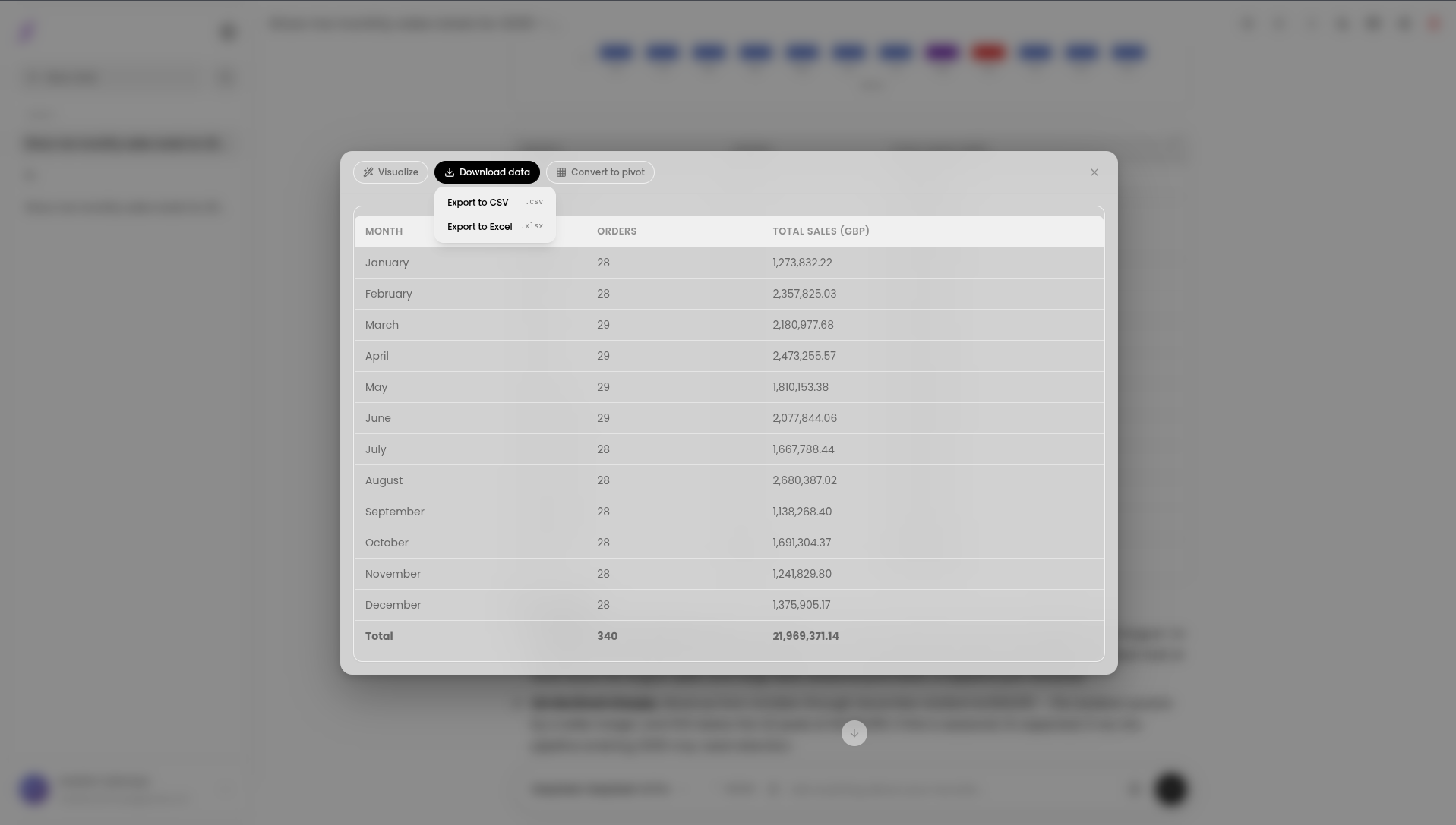 Table export options